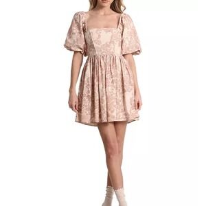 Avec Les Filles Women's size 14 Puff-Sleeve Square-Neck‎ Babydoll Dress